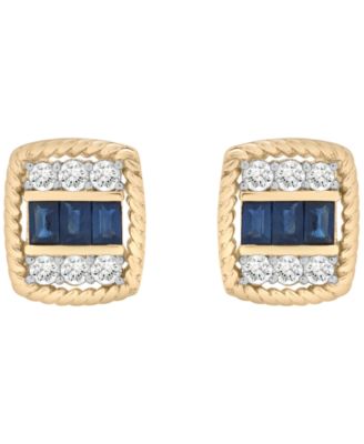 Blue Sapphire (5/8 ct. t.w.) and White Sapphire (1/2 ct. t.w.) Earrings in 14k Yellow Gold