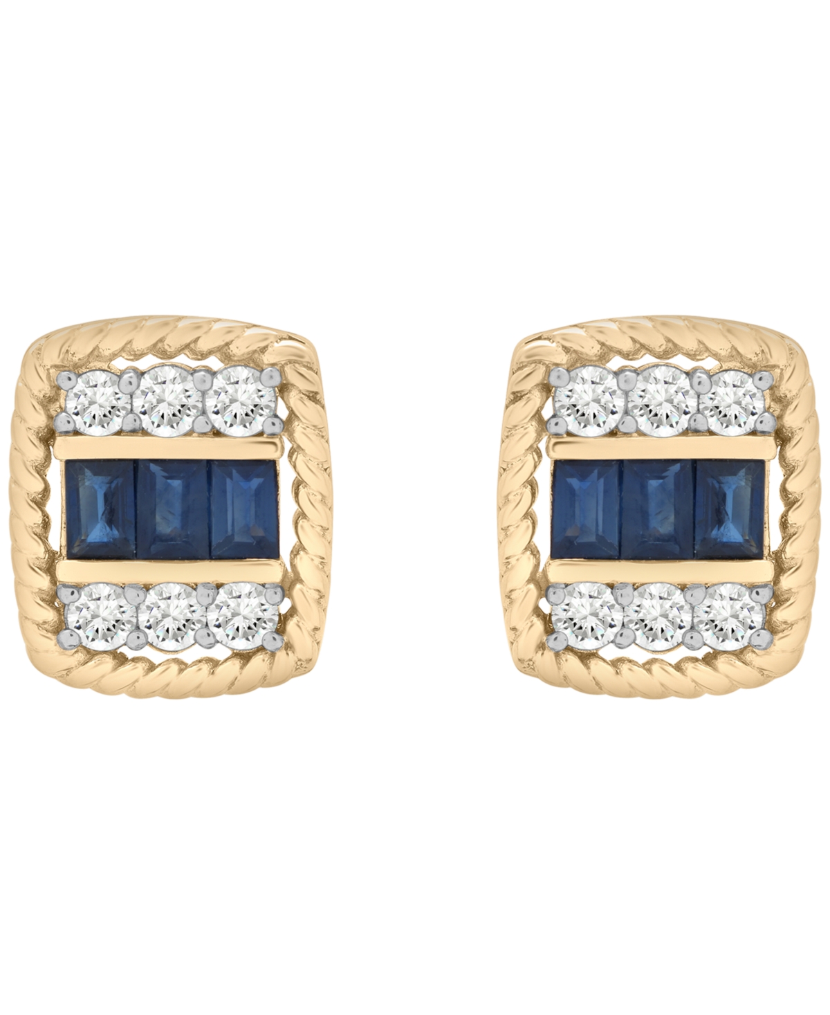 Macy's Blue Sapphire (5/8 ct. t.w.) and White Sapphire (1/2 ct. t.w.) Earrings in 14k Yellow Gold