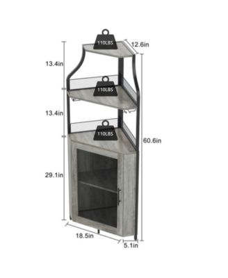Corner Bar Cabinet with Glass Holder, Industrial Wine Cabinet with Adjustable Shelf