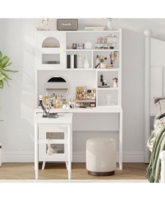 Computer Desk with Rotating Desktop, Storage Drawer & Cabinets