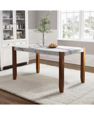 Modern Faux Marble Dining Table with Wood Legs