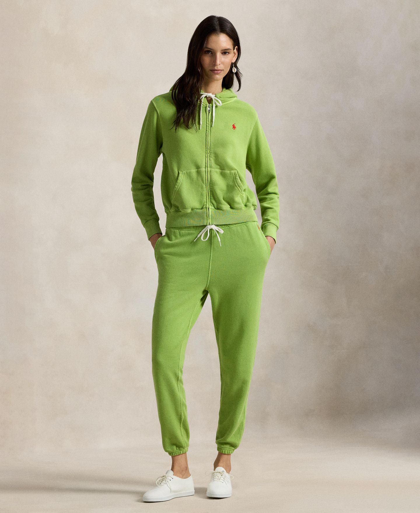 Женское худи Polo Ralph Lauren Full-Zip Drawstring, цвет: Зелёный — фото 2