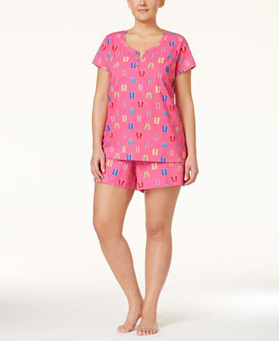 Charter Club Plus Size Henley Top and Shorts Pajama Set, Only at Macy's ...