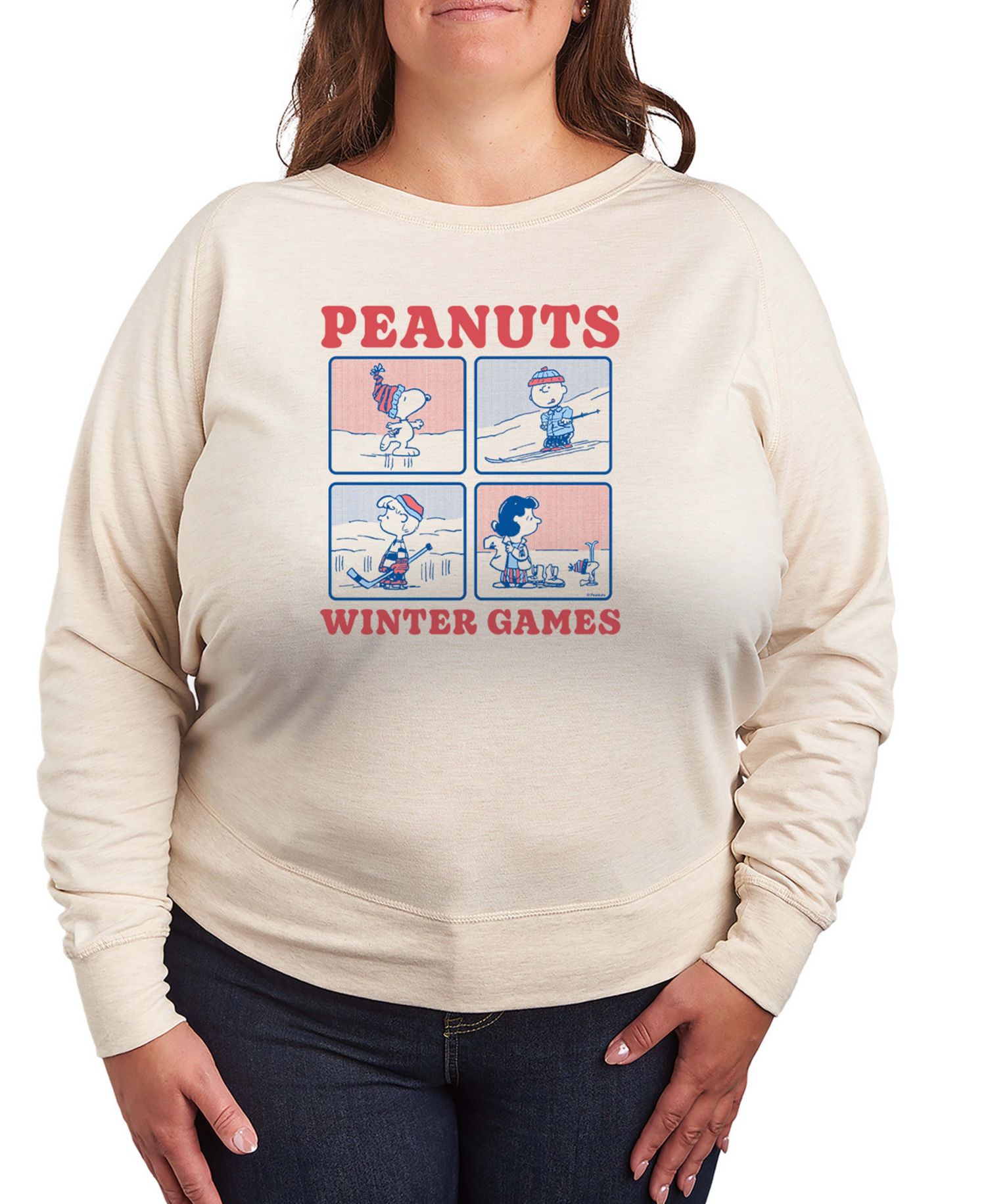 Plus Size Peanuts Winter Games Word Art Pullover T-shirt