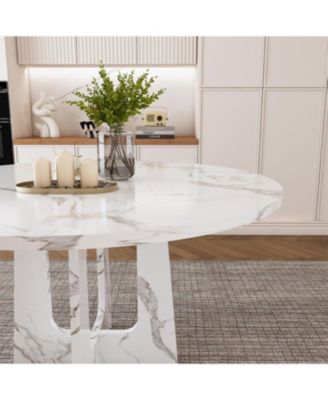 47" Round Marble Farmhouse Dining Table