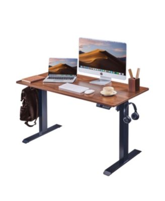 Electric Standing Desk, Adjustable Height, 24x48, Black Frame/Mahogany Top