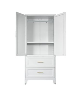 71" Metal Wardrobe Cabinet w/ 2 Drawers, Hanging Rod, 2 Doors & Shell