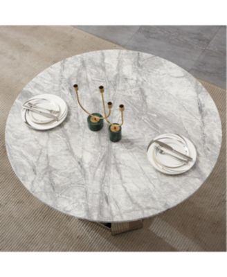 47" Round Marble Dining Table with Stainless Steel Base