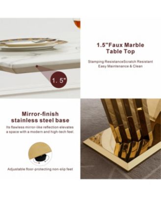 70" Rectangle Faux Marble w/Gold Stainless Steel Base Dining Table