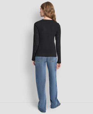 Women's Rhinestone-Embellished Crewneck Sweater