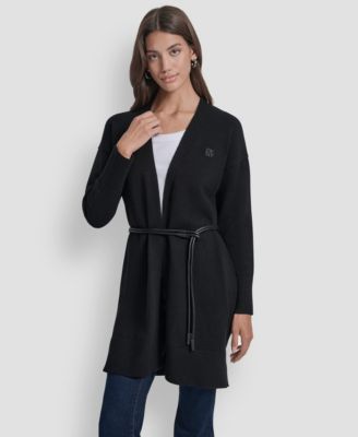 Women's Belted Oversized Open-Front Cardigan