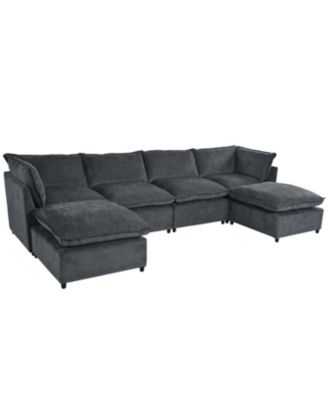 Spacious U-Shape Sectional Sofa with 2 Chaise Lounges and Ottomans