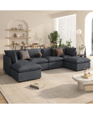 Spacious U-Shape Sectional Sofa with 2 Chaise Lounges and Ottomans