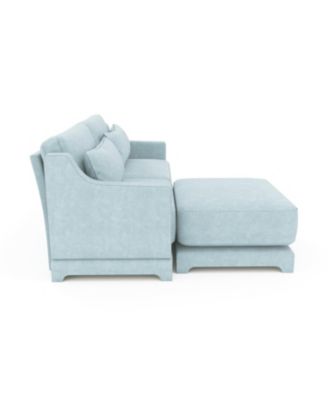 Chenille 2-Seater Sofa w/ Ottoman & Pillows - Sky Blue