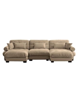 Camel U Shape Modular Sectional Sofa Couch with Two Ottomans & Pillows