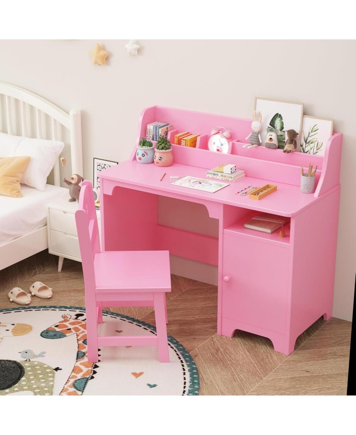 Gaomon Kids Desk and Chair Set, Wooden Study Table with Hutch and Storage Cabinet for Home or School