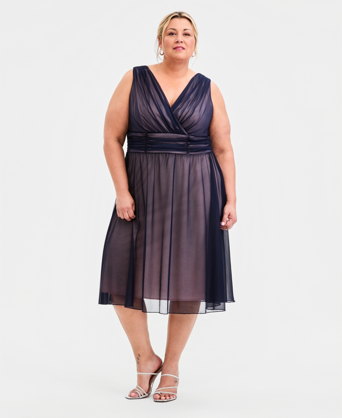 Connected Plus Size Sleeveless Chiffon Midi Dress