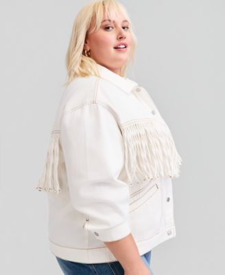 Trendy Plus Size Fringe-Trim Cotton Denim Jacket