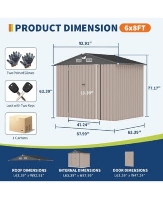 6x8FT Metal Outdoor Storage Shed, Garden Tool Shed Kit with Solar Light, Lockable Door & Air Vent for Backyard