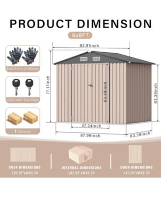 6x8x6.4FT Outdoor Storage Shed, Large Metal Garden Tool Shed with Lockable Doors & Air Vents for Backyard and Patio