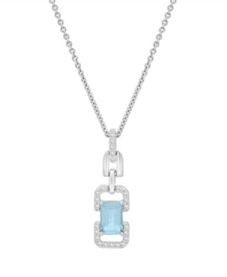 White Topaz (1/6 ct. t.w.) and Blue Topaz (5/8 ct. t.w.) Drop Pendant Necklace in Sterling Silver