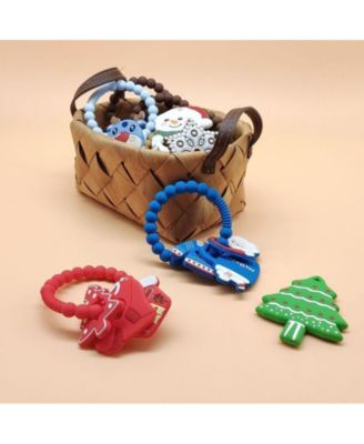 Silicone Christmas Teether Ring Toy for Baby, BPA Free Soothing Teething Relief Toy for Infant & Toddlers 0-18 Months