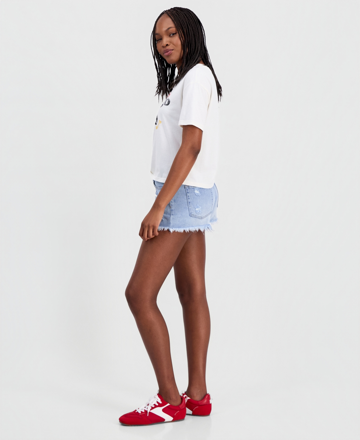 Madden Girl Juniors' Destructed Festival High Rise Denim Shorts