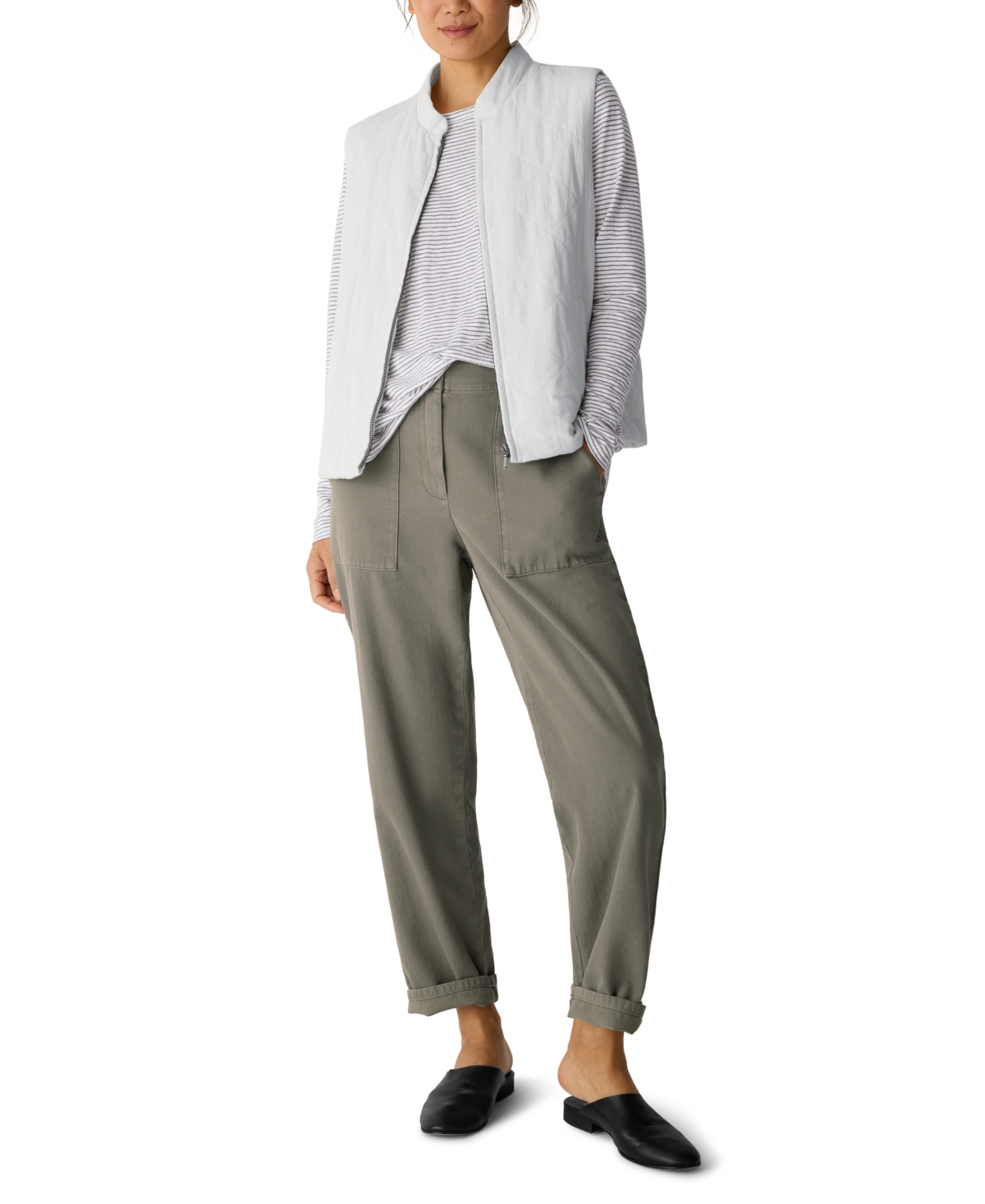 Eileen Fisher Women's Yarn-Dyed Stripe Crewneck T-Shirt, Regular And Petites