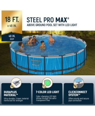 Steel Pro MAX 18' x 48" Round Above Ground Pool Set w/LED Light & Remote