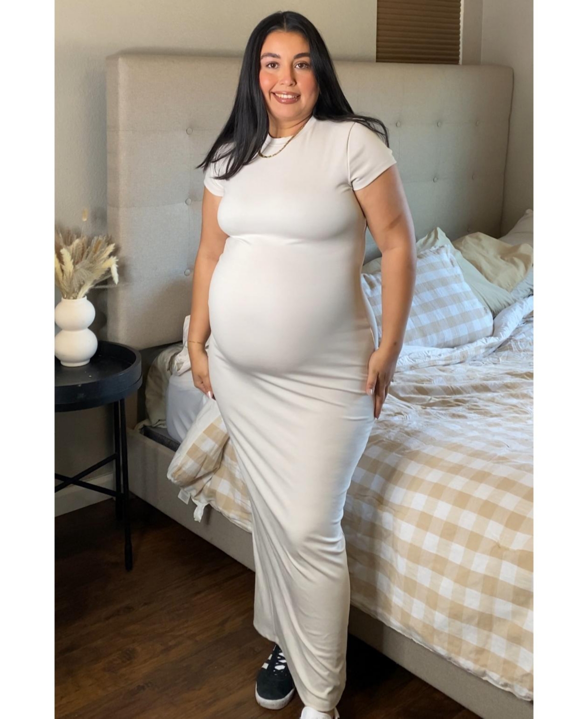 Pinkblush Maternity Cream Fitted Short Sleeve Maxi Dress