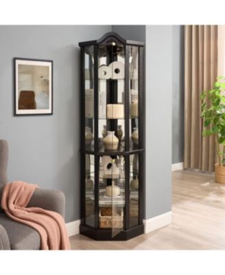 Lighted Corner Curio Cabinet - Black