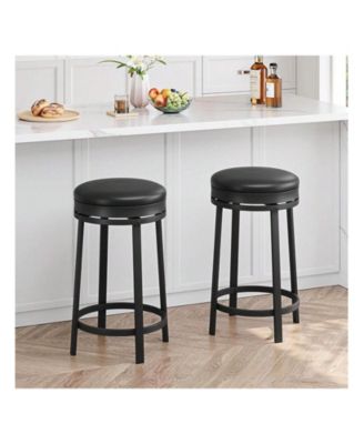 Swivel Bar Stools, 24 Inch Counter Height Bar Stools With Footrest, Pu, For Dining Room, Home Bar