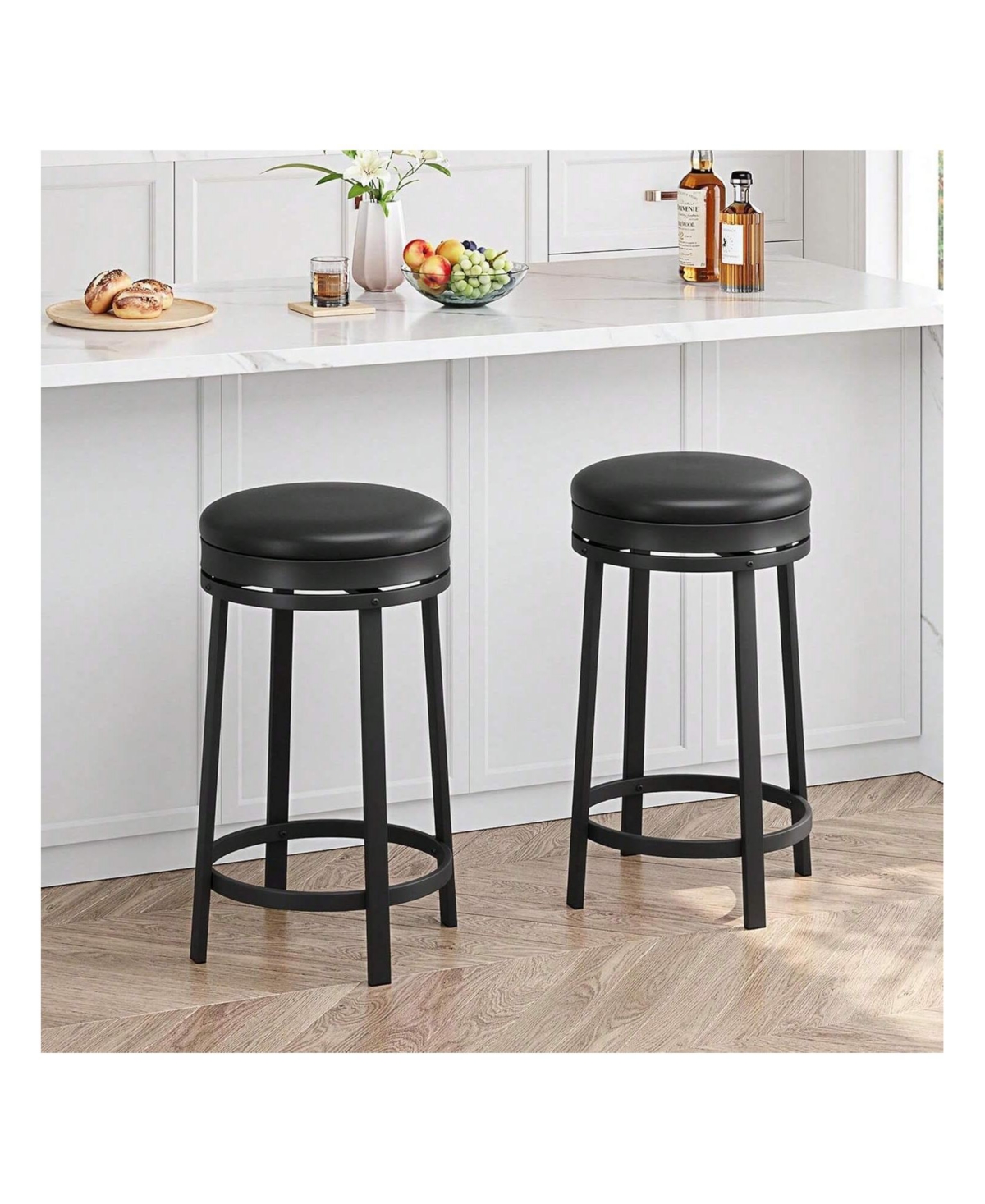 gaomon Swivel Bar Stools, 24 Inch Counter Height Bar Stools With Footrest, Pu, For Dining Room, Home Bar