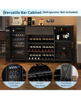 71in Wine Bar Cabinet, Modern Buffet Cabinet with Storage Drawer and Adjustable Shelf, Industrial Coffee Bar Table
