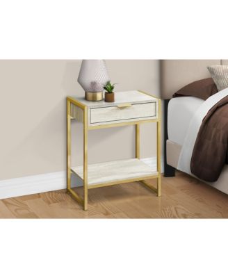 Accent Table, Side, End, Nightstand, Lamp, Storage Drawer, Living Room, Bedroom, Beige Marble Look Laminate, Gold Metal, Contemporary, Modern