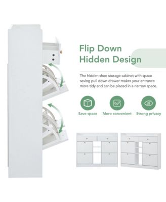 Modern Shoe Cabinet with Pull Down Drawers 19 Pair Storage