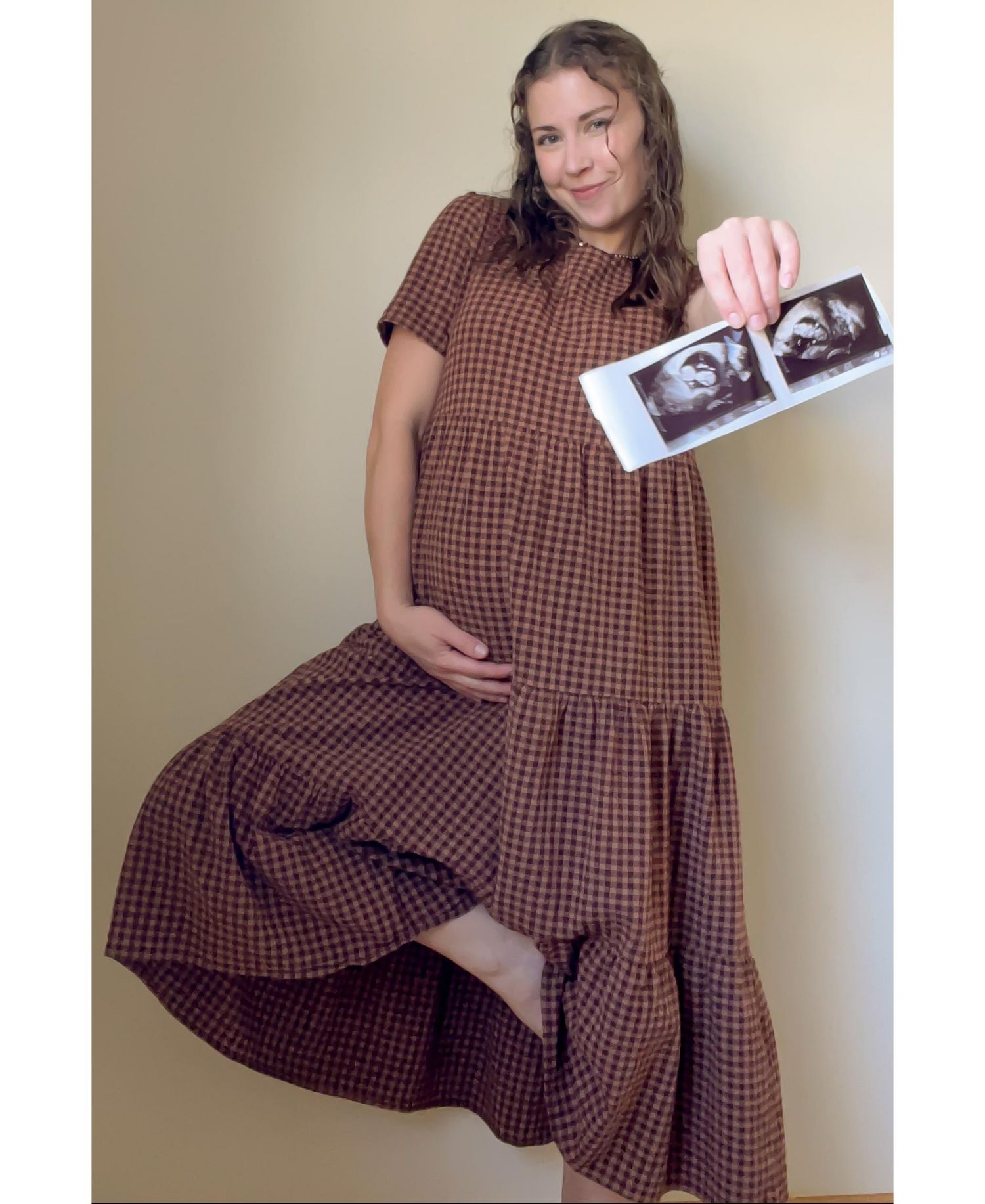 Women's Gingham Tiered Midi Dress