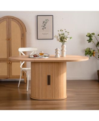 59 Inch Oval Dining Table for Kitchen Modern Oval Dining Room Table with 2-Layer Storage Shelf