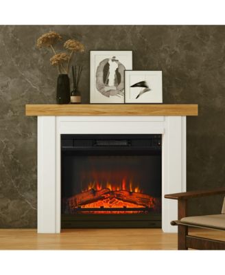 Modern Fireplace Mantel, Fireplace Surround with Leg, Natural Wood
