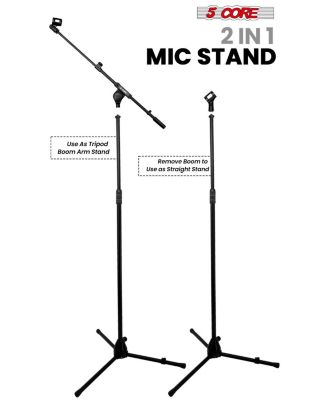 Mic Stand 2Pcs Adjustable Microphone Stands Floor w 180° Rotating Telescoping Metal Boom Arm