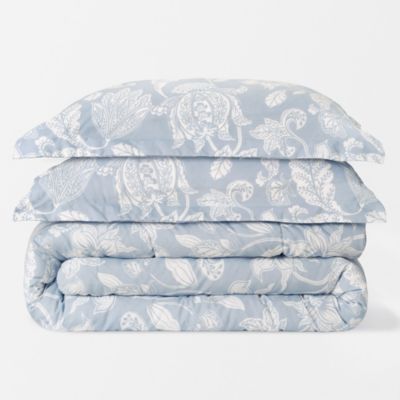 Premium Paisley Floral Comforter Set – Soft Blue Gray Modern Microfiber Bedding – 3 Piece Set with 1 Comforter and 2 Pillow Shams - King