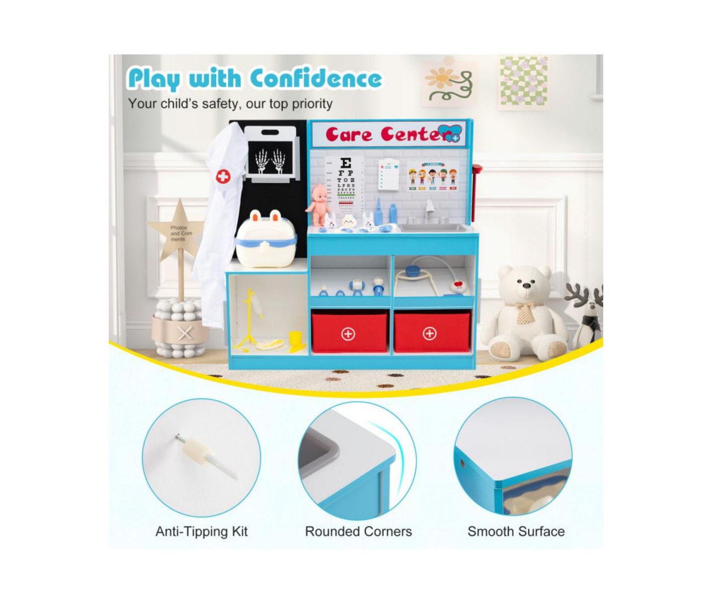 Детский игровой набор HONGGE Medical Center X-Ray and ECG Tools 7-Piece Playset, Ages 3+, цвет: Синий — фото 9