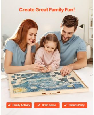 1500-Piece Rotating Puzzle Board with 5 Drawers and Cover, 34x25 in Portable Wooden Jigsaw Table for Adults