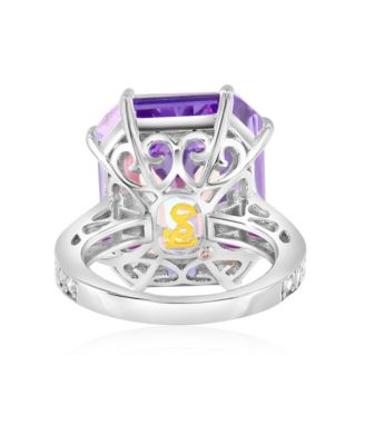 Gala Collection Sterling Silver Large Firework Emerald-Cut Cubic Zirconia Cocktail Ring