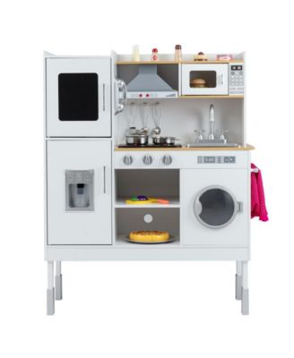 Kids Adjustable Height Wooden Play Kitchen Set with Accessories and Storage