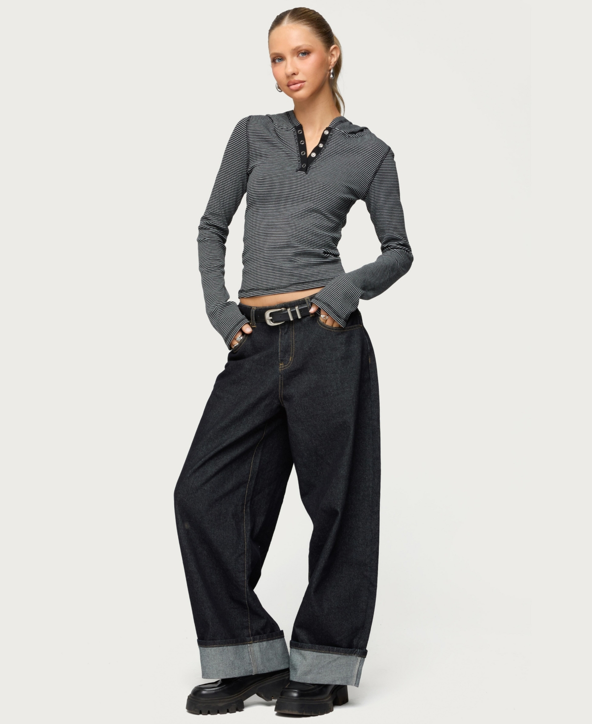 Edikted Women's Damson Striped Hooded Henley Top