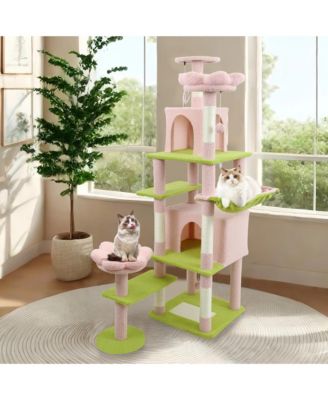 71 Pink Flower Cat Tree Large Condo Removable Cushion Hammock