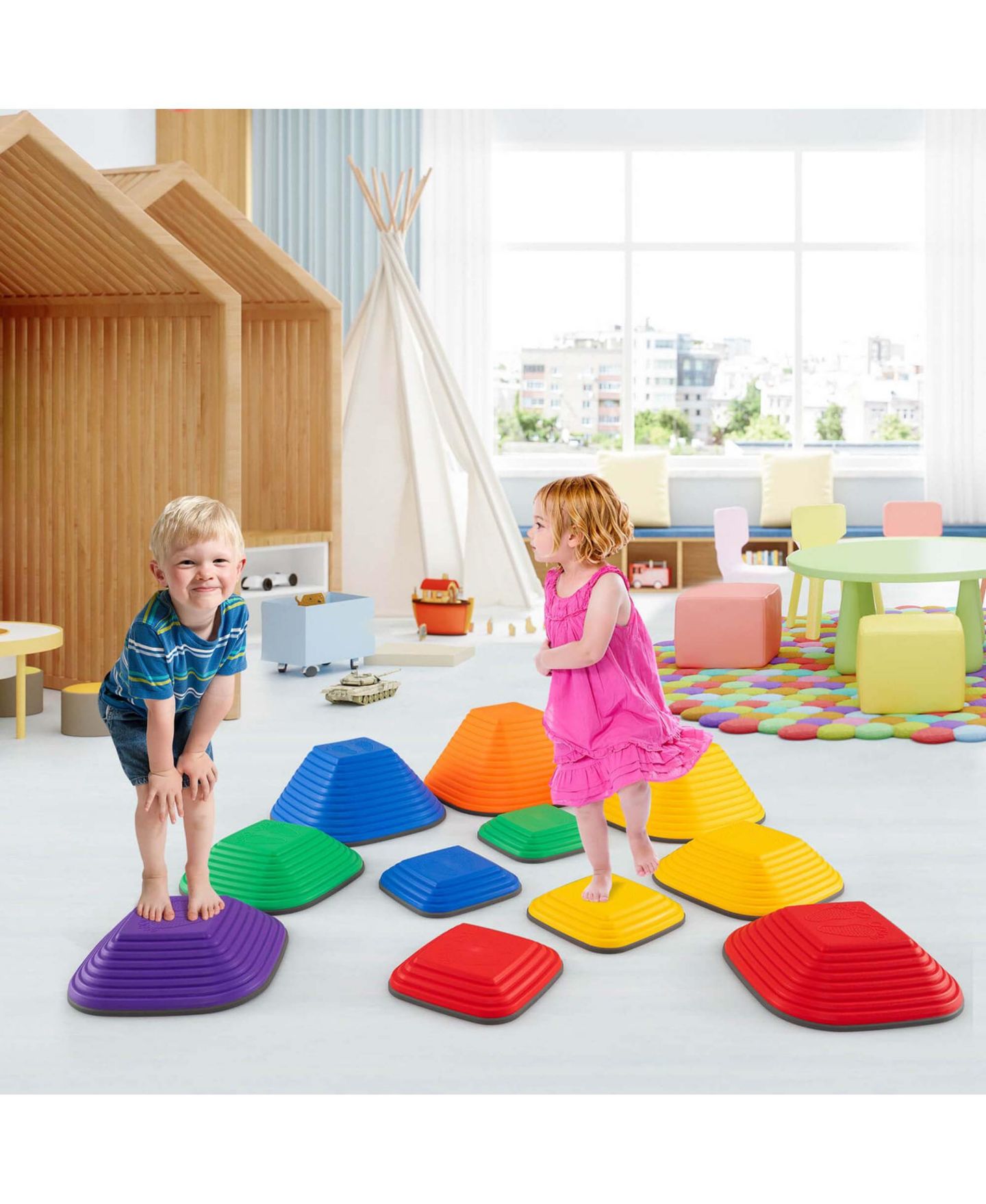 Детские игрушки Costway 11-Piece Stepping Stones with Non-Slip Edge, Ages 3+, цвет: Жёлтый — фото 2