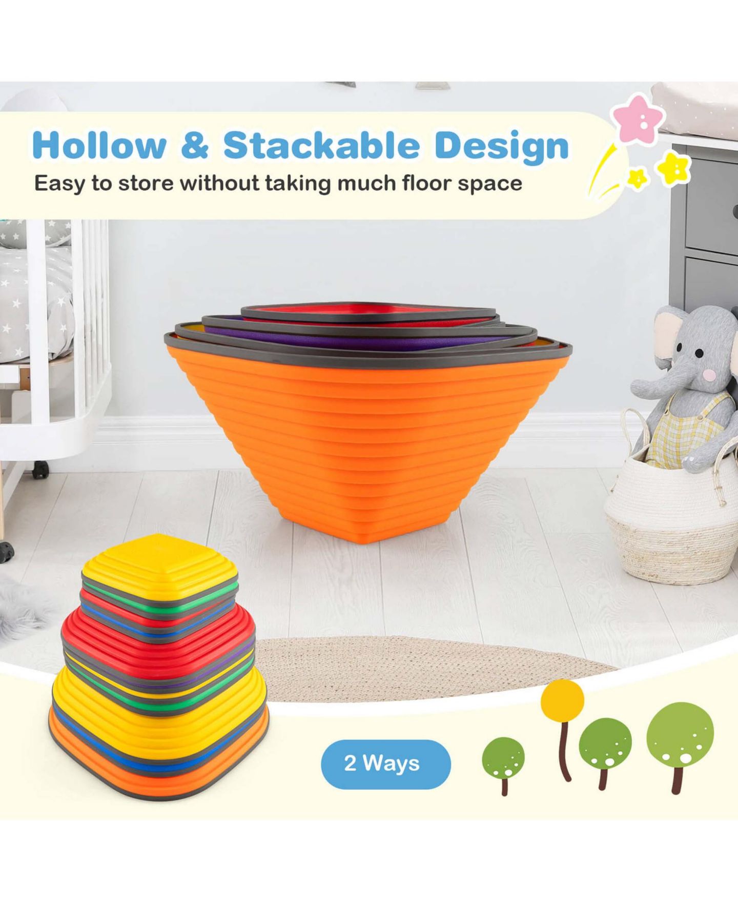 Детские игрушки Costway 11-Piece Stepping Stones with Non-Slip Edge, Ages 3+, цвет: Жёлтый — фото 8