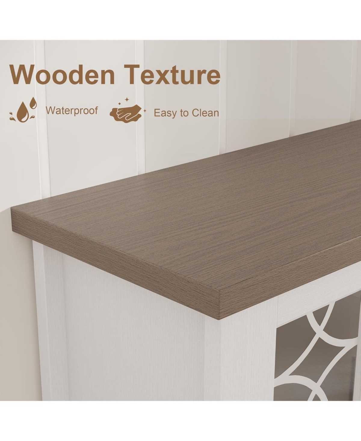 gaomon Farmhouse Tv Stand for 70" TVs, Mid-Century Console with Glass Door, 2 Doors, 3 Drawers and Shelves